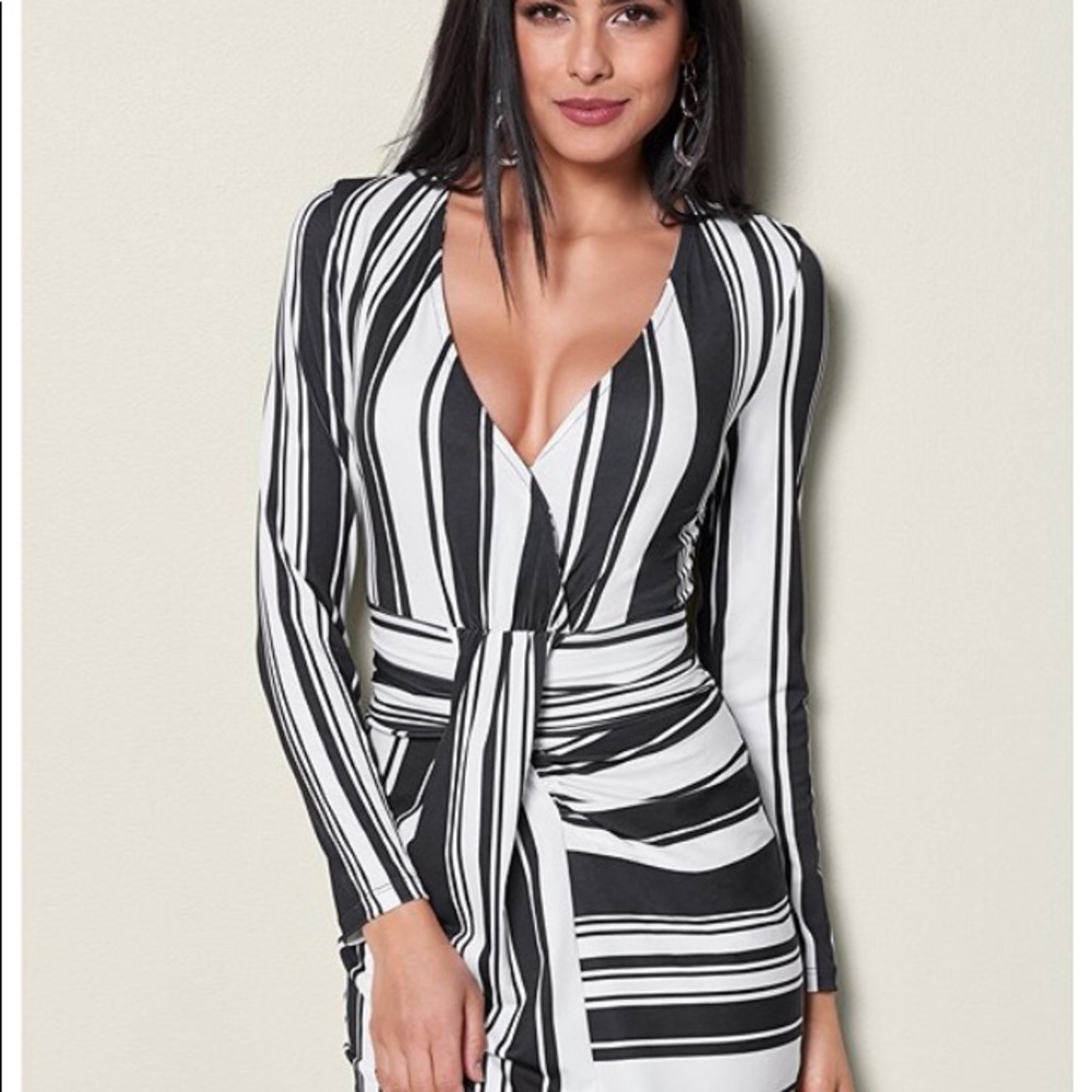 Black and White Wrap Look Dress